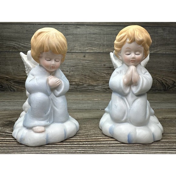 Vintage Praying Angel Children Taper Candle Holders Porcelain Made In Taiwan - Picture 1 of 6